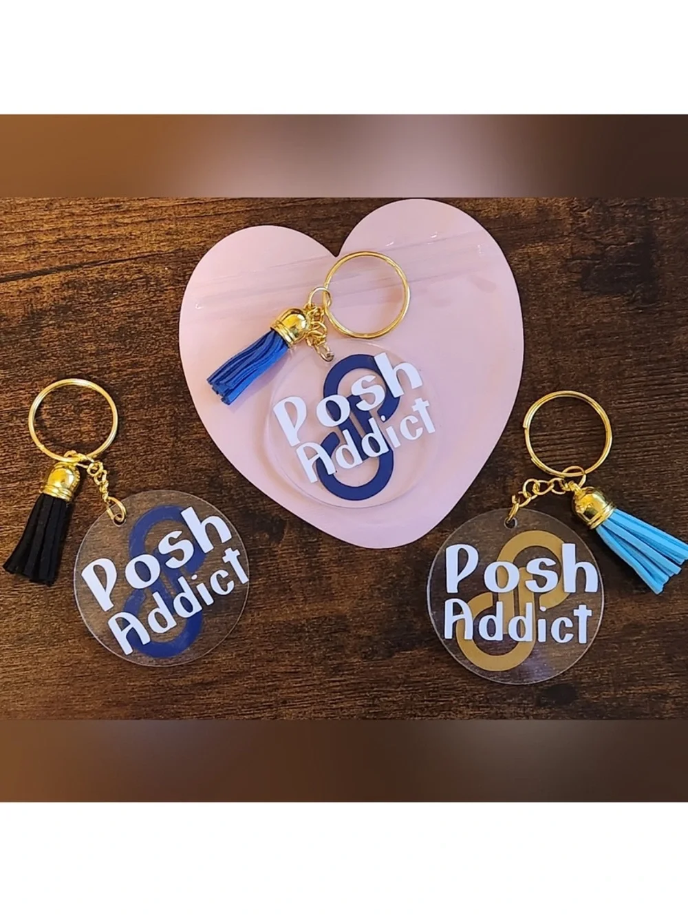 Posh Addict Acrylic Keychain with Tassel - White & Burgundy